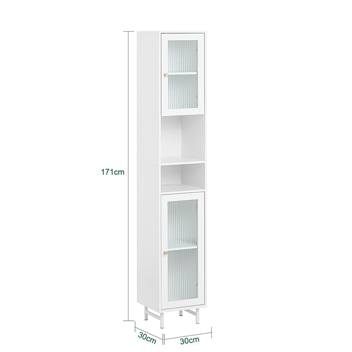 SoBuy | Armoire de salle de bain haute | Armoire de salle de bain avec porte vitrée | Étagère de salle de bain | Blanc | BZR118-W