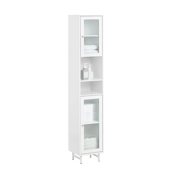 SoBuy | Armoire de salle de bain haute | Armoire de salle de bain avec porte vitrée | Étagère de salle de bain | Blanc | BZR118-W