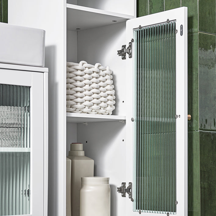 SoBuy | Armoire de salle de bain haute | Armoire de salle de bain avec porte vitrée | Étagère de salle de bain | Blanc | BZR118-W