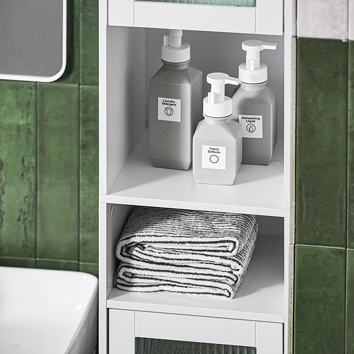 SoBuy | Armoire de salle de bain haute | Armoire de salle de bain avec porte vitrée | Étagère de salle de bain | Blanc | BZR118-W
