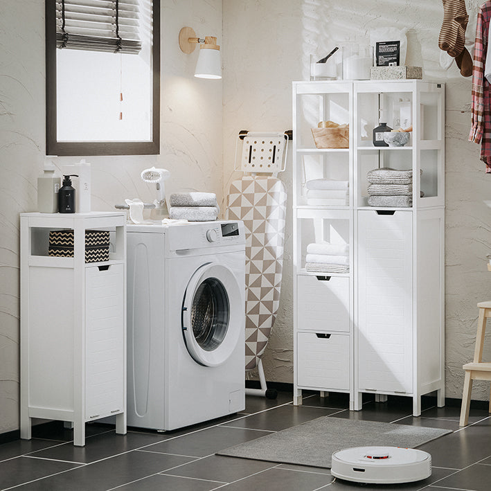 SoBuy | Armoire à linge | avec sac à linge pliable | Panier à linge | Meuble de salle de bain | Blanc | BZR122-W