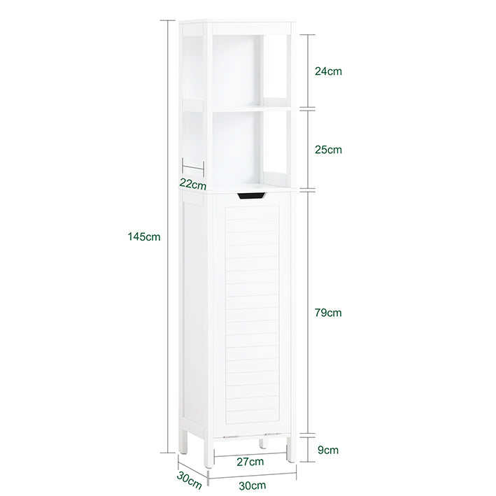 SoBuy | Armadietto alto con sacco portabiancheria | Armadietto da bagno | Mobile portabiancheria | Scaffale da bagno | Bianco | BZR123-W