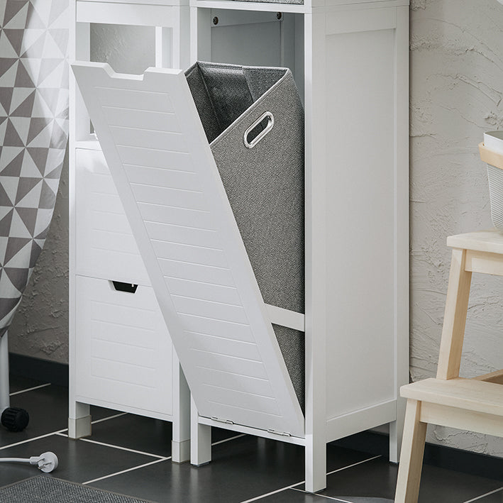 SoBuy | Armoire haute avec sac à linge | Meuble de salle de bain | Armoire à linge | Étagère de salle de bain | Blanc | BZR123-W