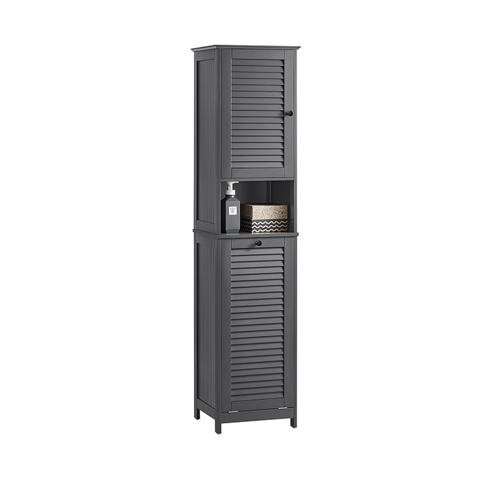 SoBuy | Armadietto alto con sacco portabiancheria estraibile | Armadietto portabiancheria stretto | Scaffale da bagno | Grigio scuro | BZR124-DG