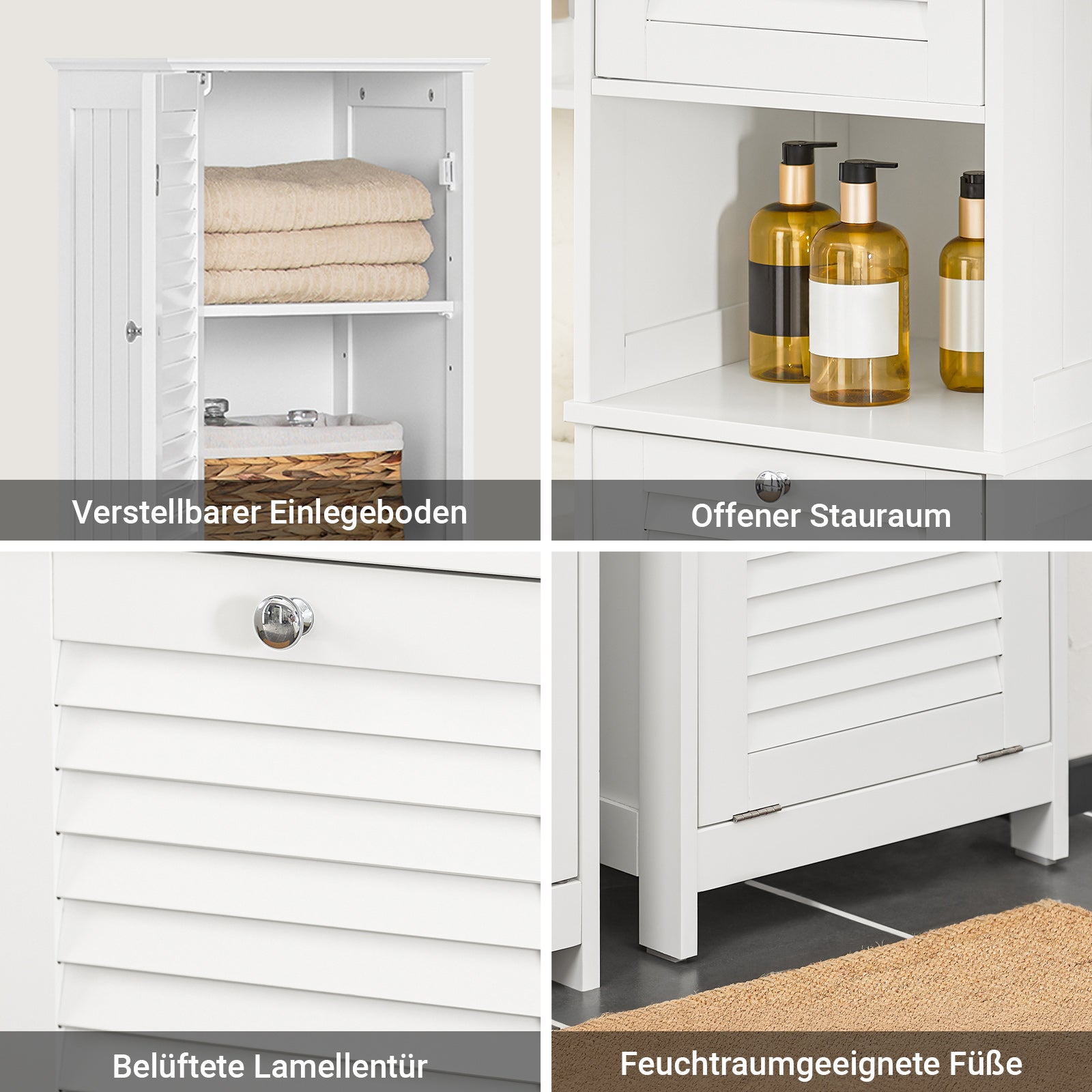 SoBuy | Armoire haute | avec sac à linge pliable | Armoire à linge étroite | Étagère de salle de bain | Blanc | BZR124-W