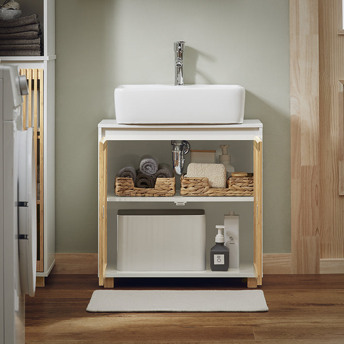 SoBuy | Mobile sottolavabo | Mobile bagno | Lavabo | Bianco-Naturale | BZR125-W