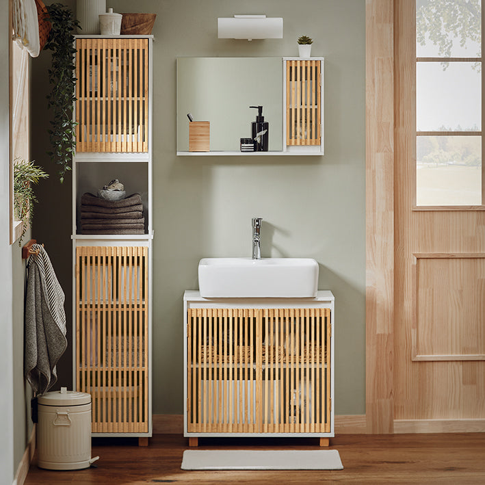 SoBuy | Mobile sottolavabo | Mobile bagno | Lavabo | Bianco-Naturale | BZR125-W