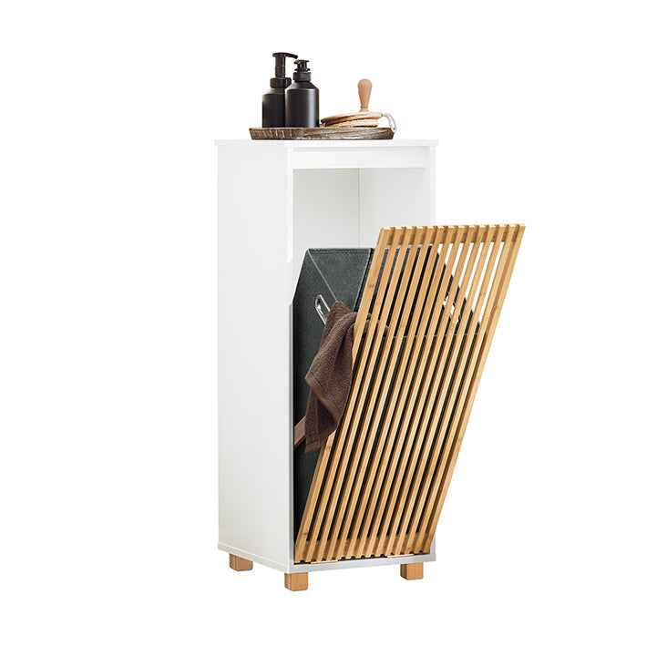 SoBuy | Armadietto da bagno con sacco per la biancheria a scomparsa | Portabiancheria | Mobiletto da bagno | Bianco-Naturale | BZR126-W