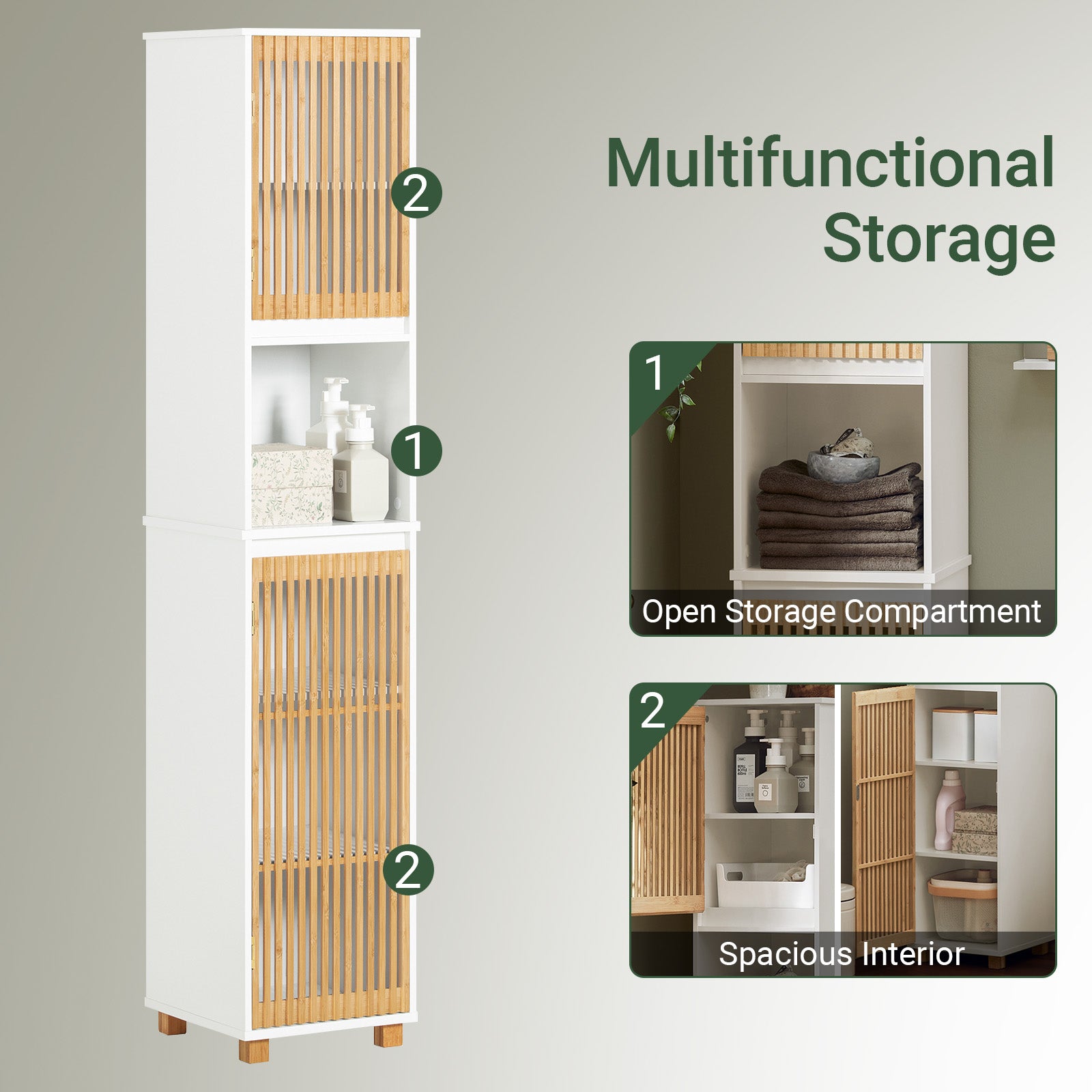 SoBuy | Hochschrank | Badschrank | schmal | Weiß-Natur | BZR127-W
