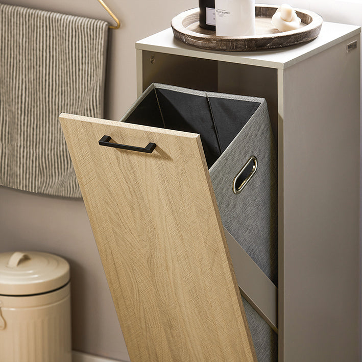 SoBuy | Mobile lavanderia con sacco portabiancheria estraibile | Cesto portabiancheria | Mobiletto per bagno | Grigio naturale | BZR132-NG