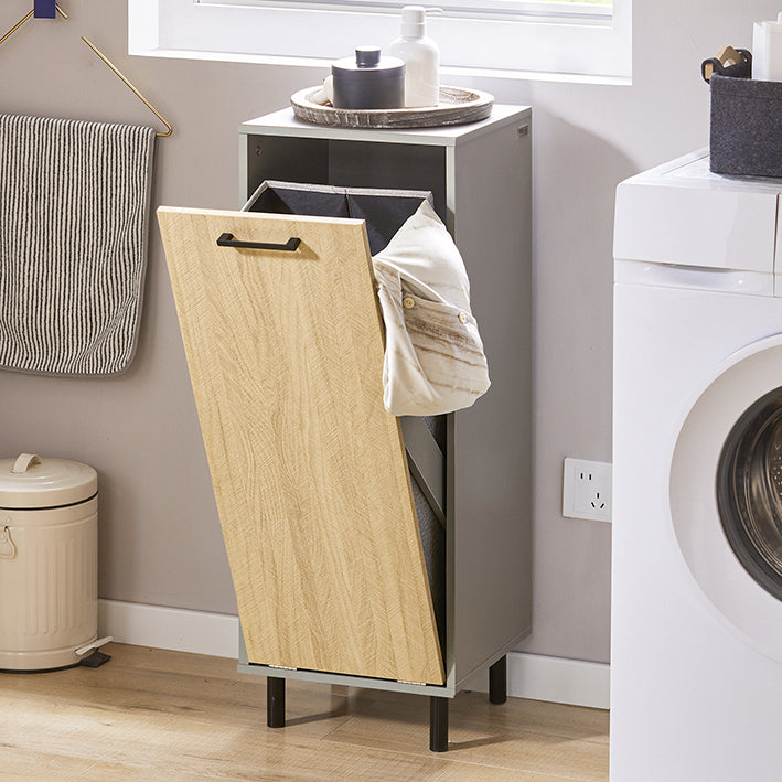 SoBuy | Mobile lavanderia con sacco portabiancheria estraibile | Cesto portabiancheria | Mobiletto per bagno | Grigio naturale | BZR132-NG