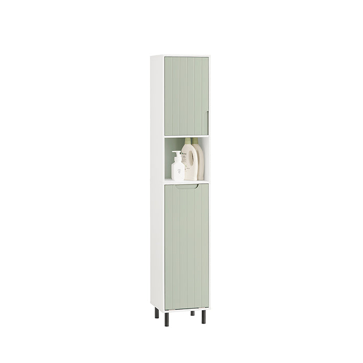 SoBuy | Armoire haute avec sac à linge pliable | Étagère de salle de bain | Armoire à linge étroite | Blanc-vert | BZR137-GR
