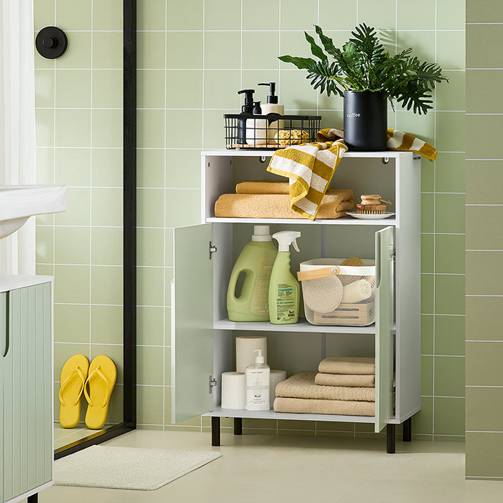 SoBuy | Mobiletto bagno con 2 ante | Mobiletto da bagno | Credenza | Mobiletto da corridoio | Bianco-Verde | BZR138-GR