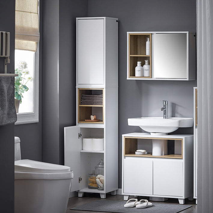 SoBuy | Armoire de salle de bain haute | Meuble de rangement pour salle de bain | Armoire de salle de bain blanche | BZR147-W