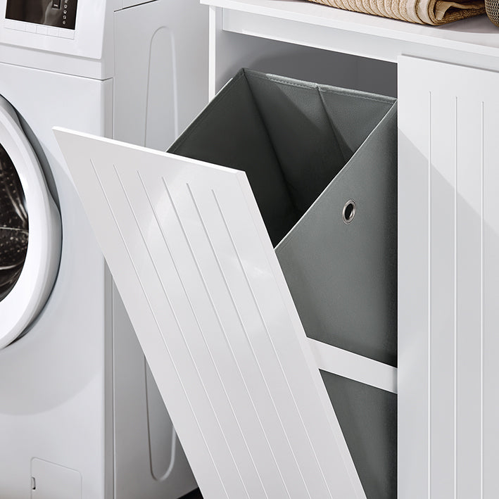 SoBuy | Meuble Colonne | Meuble de salle de bain avec sac à linge | Blanc | BZR150-W