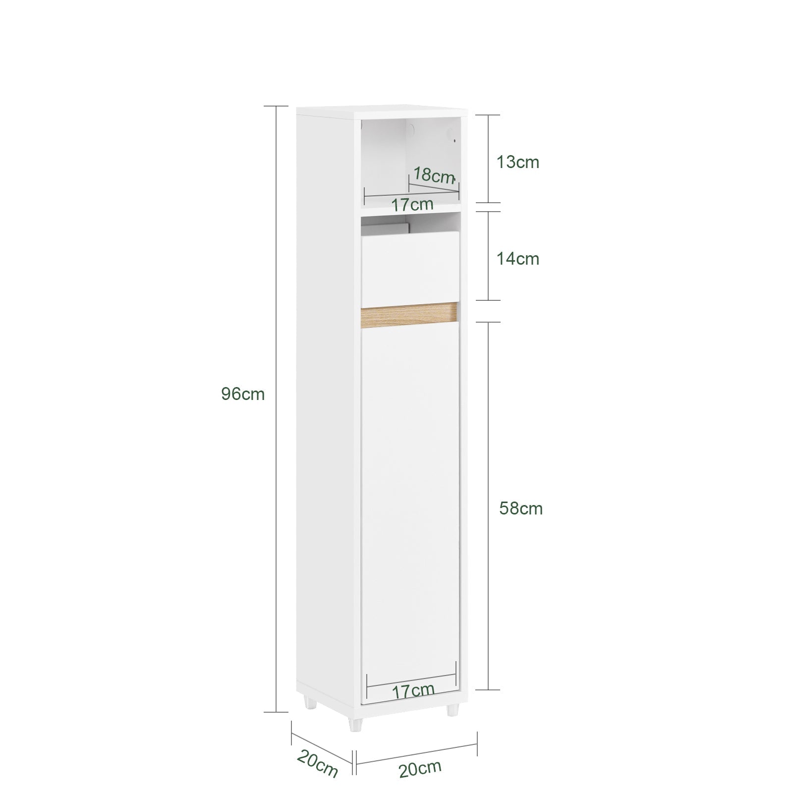 Prévente | SoBuy Meuble de salle de bain | pour espaces étroits | Meuble de salle de bain avec tiroir | 20x96x20 cm | BZR151-W