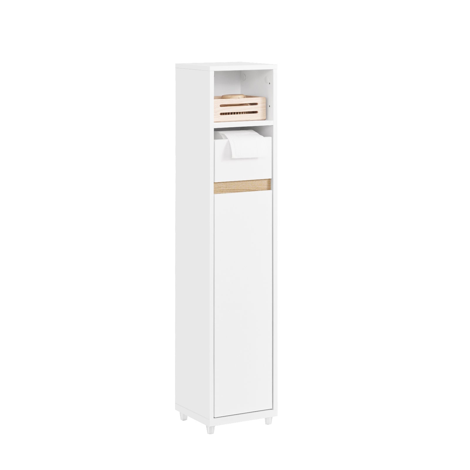 Prévente | SoBuy Meuble de salle de bain | pour espaces étroits | Meuble de salle de bain avec tiroir | 20x96x20 cm | BZR151-W