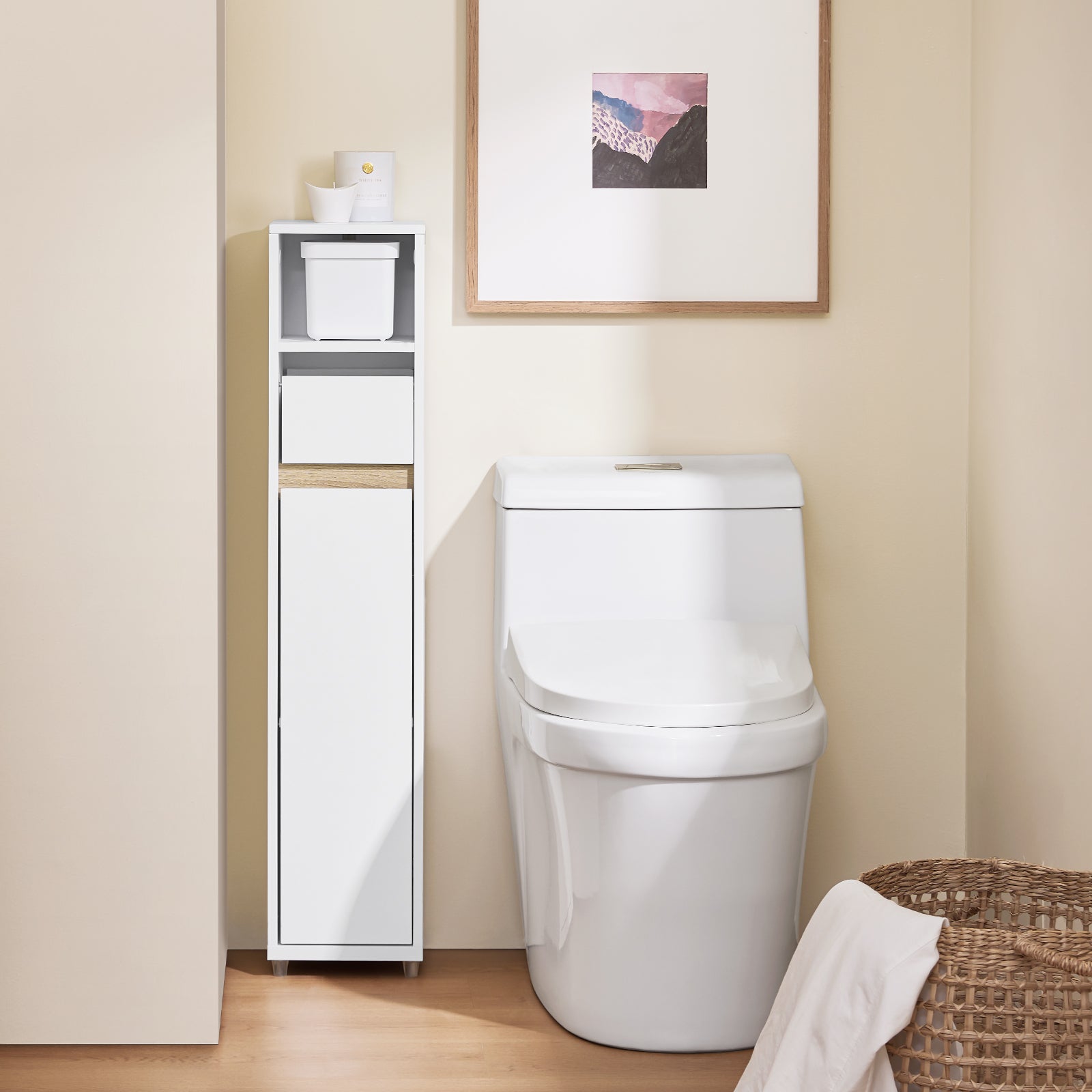 Prévente | SoBuy Meuble de salle de bain | pour espaces étroits | Meuble de salle de bain avec tiroir | 20x96x20 cm | BZR151-W