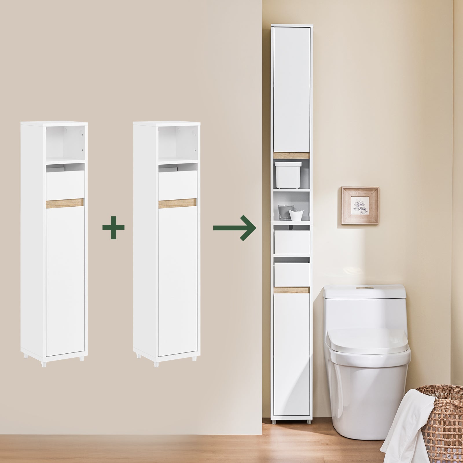 Prévente | SoBuy Meuble de salle de bain | pour espaces étroits | Meuble de salle de bain avec tiroir | 20x96x20 cm | BZR151-W