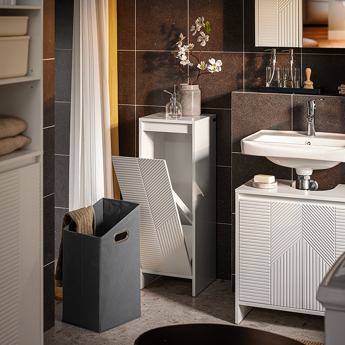 Prévente | SoBuy | Armoire à linge avec sac à linge | Panier à linge | Panier à linge blanc | BZR154-W