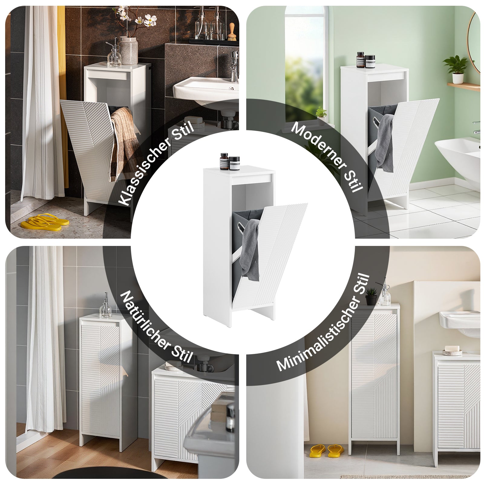 Prévente | SoBuy | Armoire à linge avec sac à linge | Panier à linge | Panier à linge blanc | BZR154-W