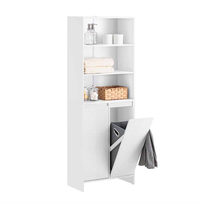SoBuy | Armoire de salle de bain avec 2 sacs à linge | Armoire haute | Armoire à linge | Blanc | BZR155-W