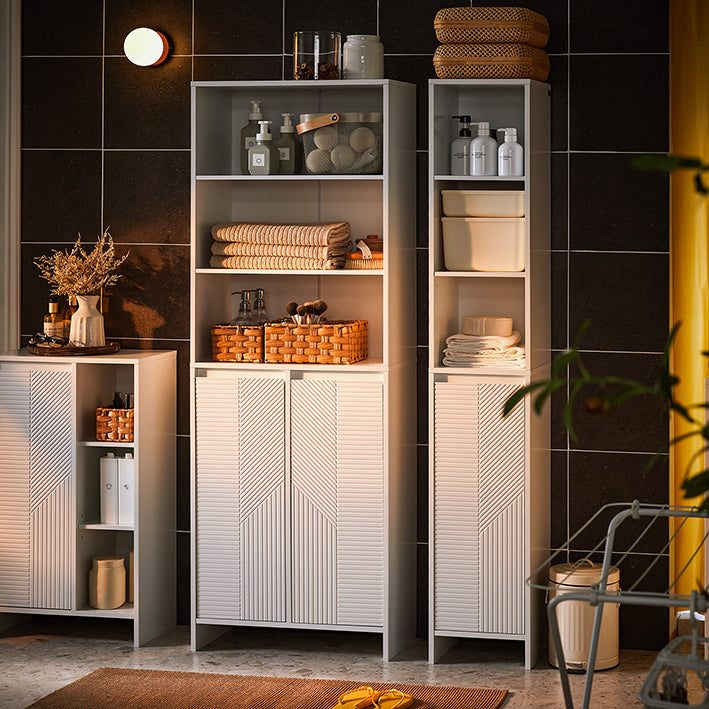 SoBuy | Mobile bagno con 2 sacchi per biancheria | Colonna bagno | Armadio portabiancheria | Bianco | BZR155-W