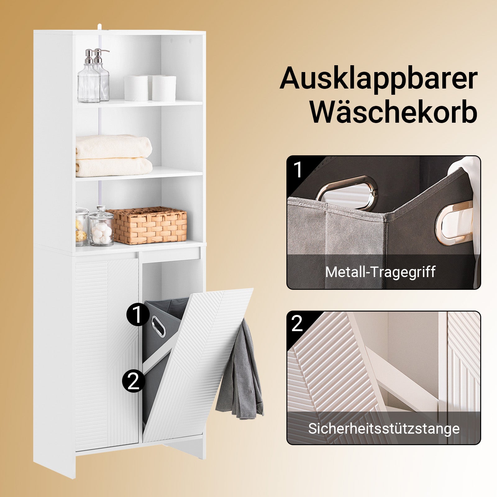 SoBuy | Mobile bagno con 2 sacchi per biancheria | Colonna bagno | Armadio portabiancheria | Bianco | BZR155-W