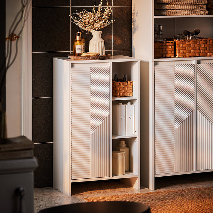 SoBuy | Armadio Portabiancheria | Mobile Bagno con Cesto Biancheria | Mobiletto Bagno Bianco | BZR156-W