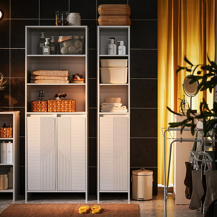 SoBuy | Armadio Alto con Sacco Portabiancheria | Armadietto da Bagno | Mobile Lavanderia | Scaffale da Bagno Bianco | BZR158-W