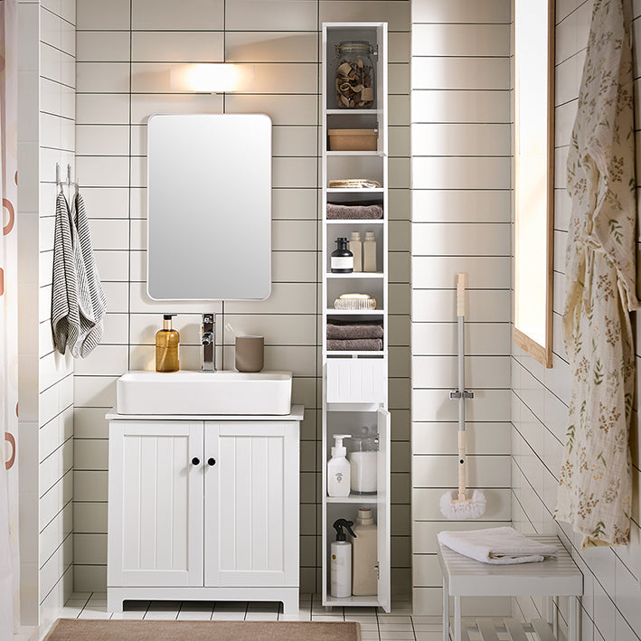 SoBuy | Armadio Alto con 5 Ripiani | Mobiletto Bagno | Scaffale Bagno | Mobile Bagno Bianco | BZR160-W