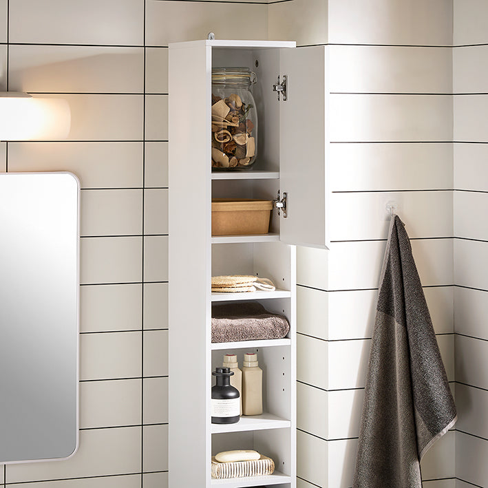 SoBuy | Armoire haute à 5 compartiments | Meuble de salle de bain | Étagère de salle de bain | Meuble de salle de bain blanc | BZR160-W