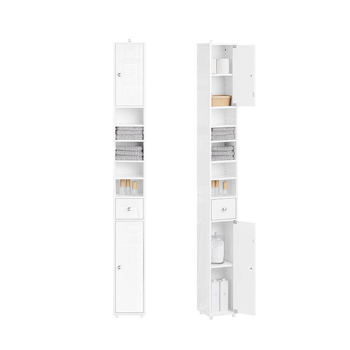 SoBuy | Armoire de salle de bain haute | avec étagères réglables, étroite, laquée brillante | Blanc | 20 x 180 x 20 cm | BZR167-GW
