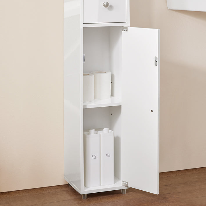 SoBuy | Armoire de salle de bain haute | avec étagères réglables, étroite, laquée brillante | Blanc | 20 x 180 x 20 cm | BZR167-GW