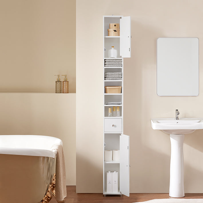 SoBuy | Mobile Alto da Bagno | con Ripiani Regolabili Stretto Lucido | Bianco | 20x180x20cm | BZR167-GW