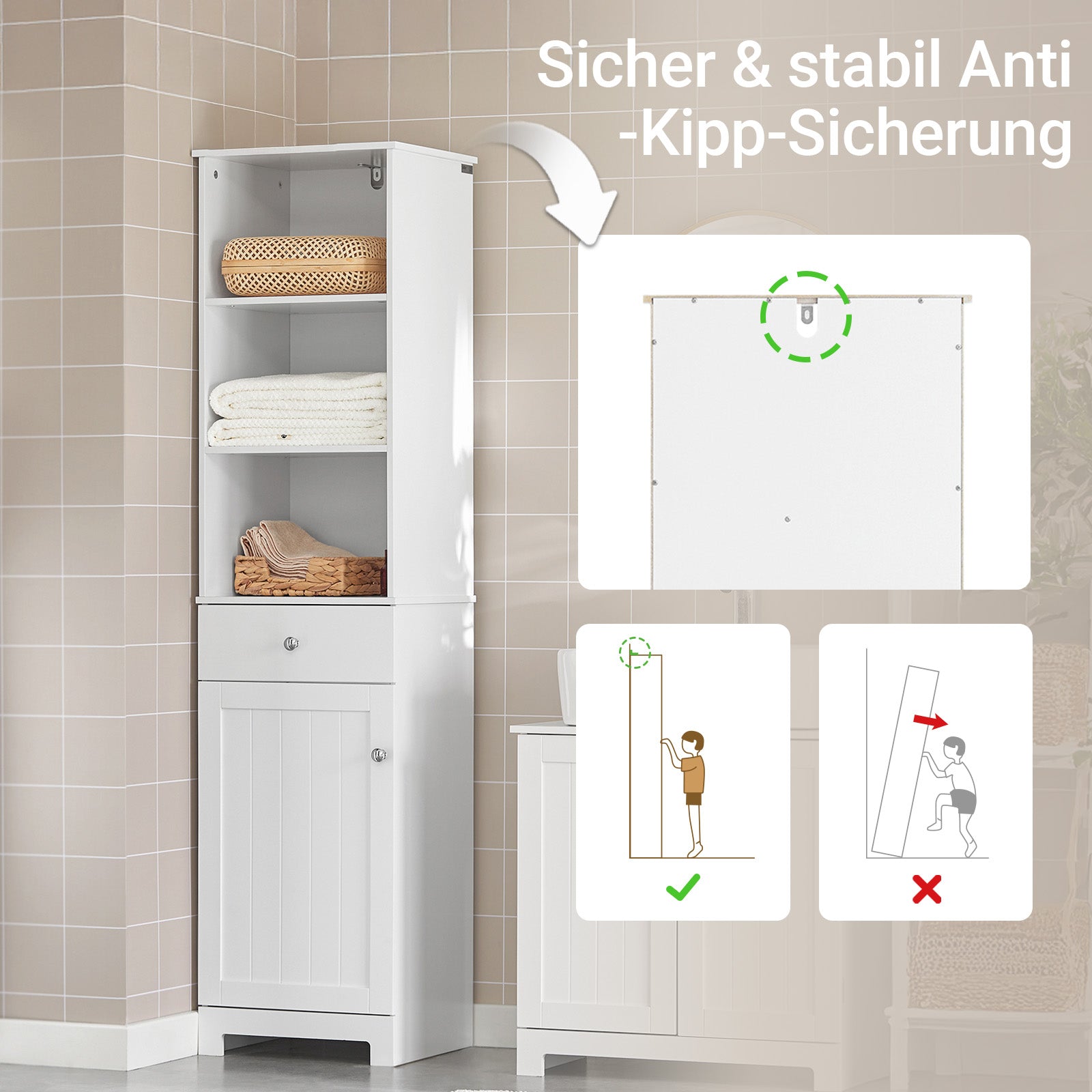 SoBuy | Colonna da Bagno | Mobile da Bagno | Scaffale da Bagno Bianco | BZR17-W