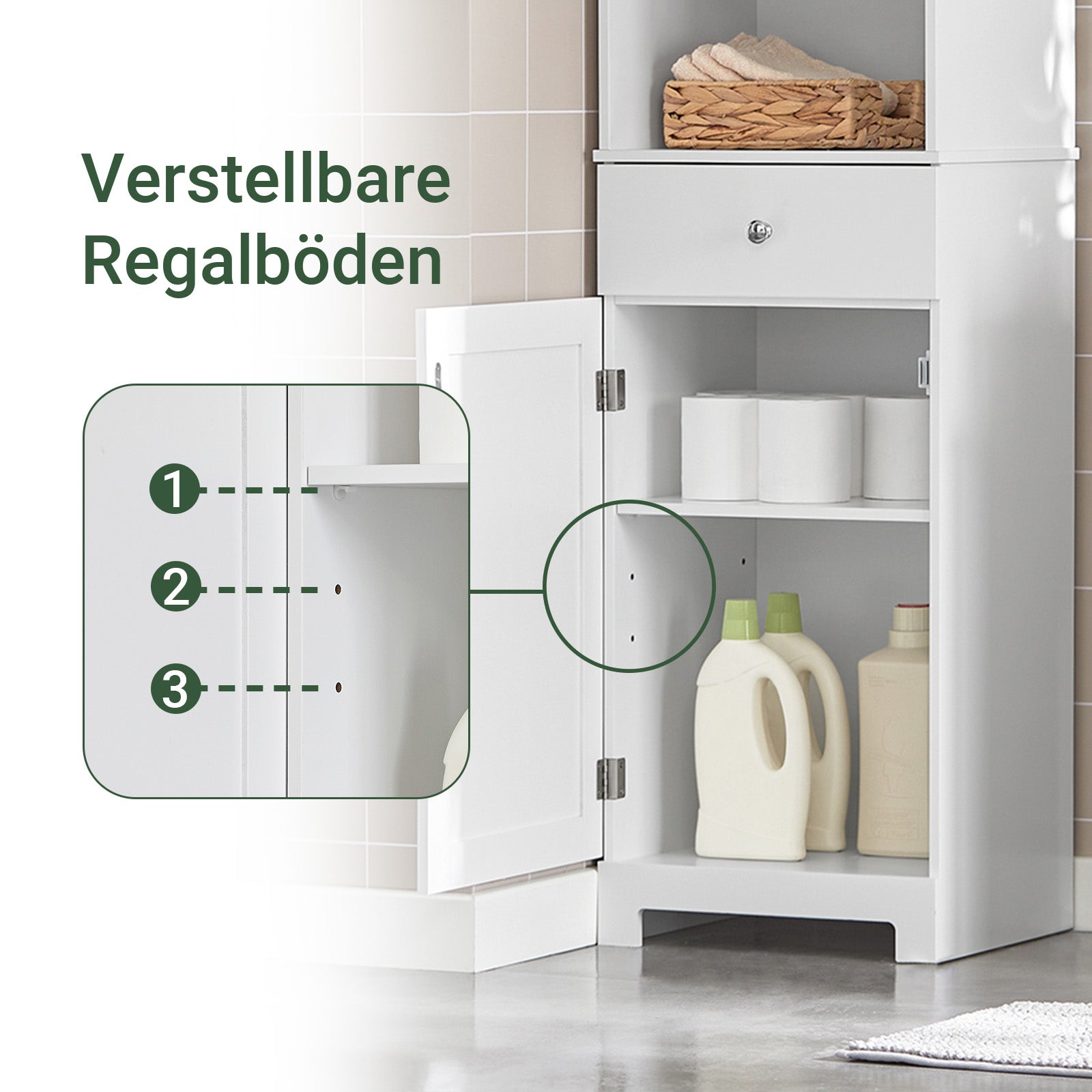 SoBuy | Meuble Colonne Salle de Bain | Meuble Haut Salle de Bain | Étagère de Salle de Bain Blanche | BZR17-W