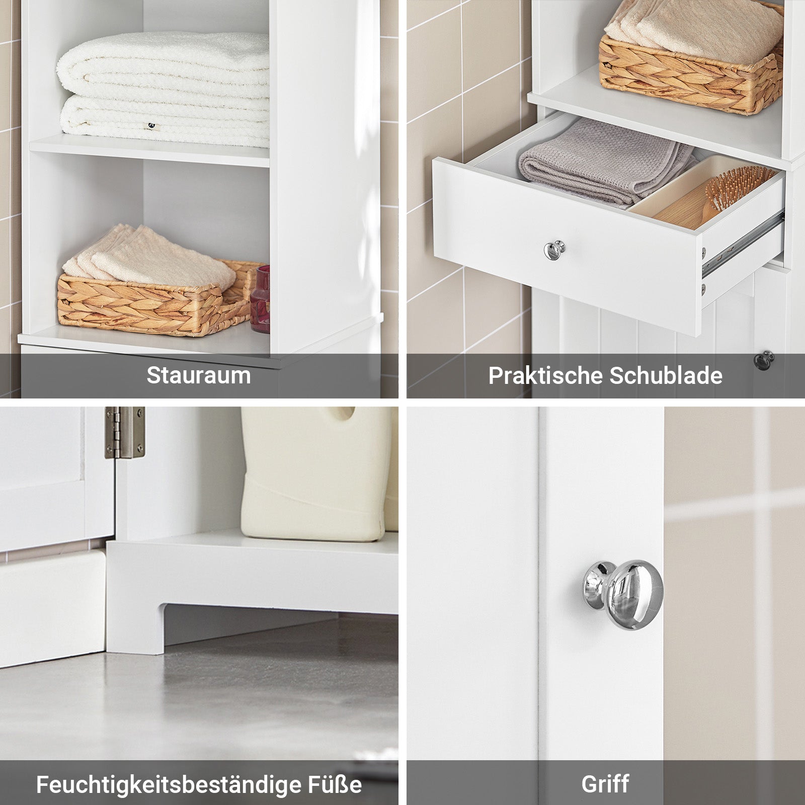 SoBuy | Meuble Colonne Salle de Bain | Meuble Haut Salle de Bain | Étagère de Salle de Bain Blanche | BZR17-W