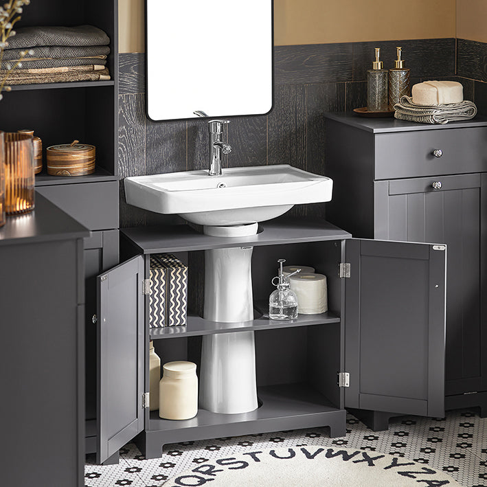 SoBuy | Waschbeckenunterschrank | Waschtisch | Badmöbel | Dunkelgrau | BZR18-II-DG