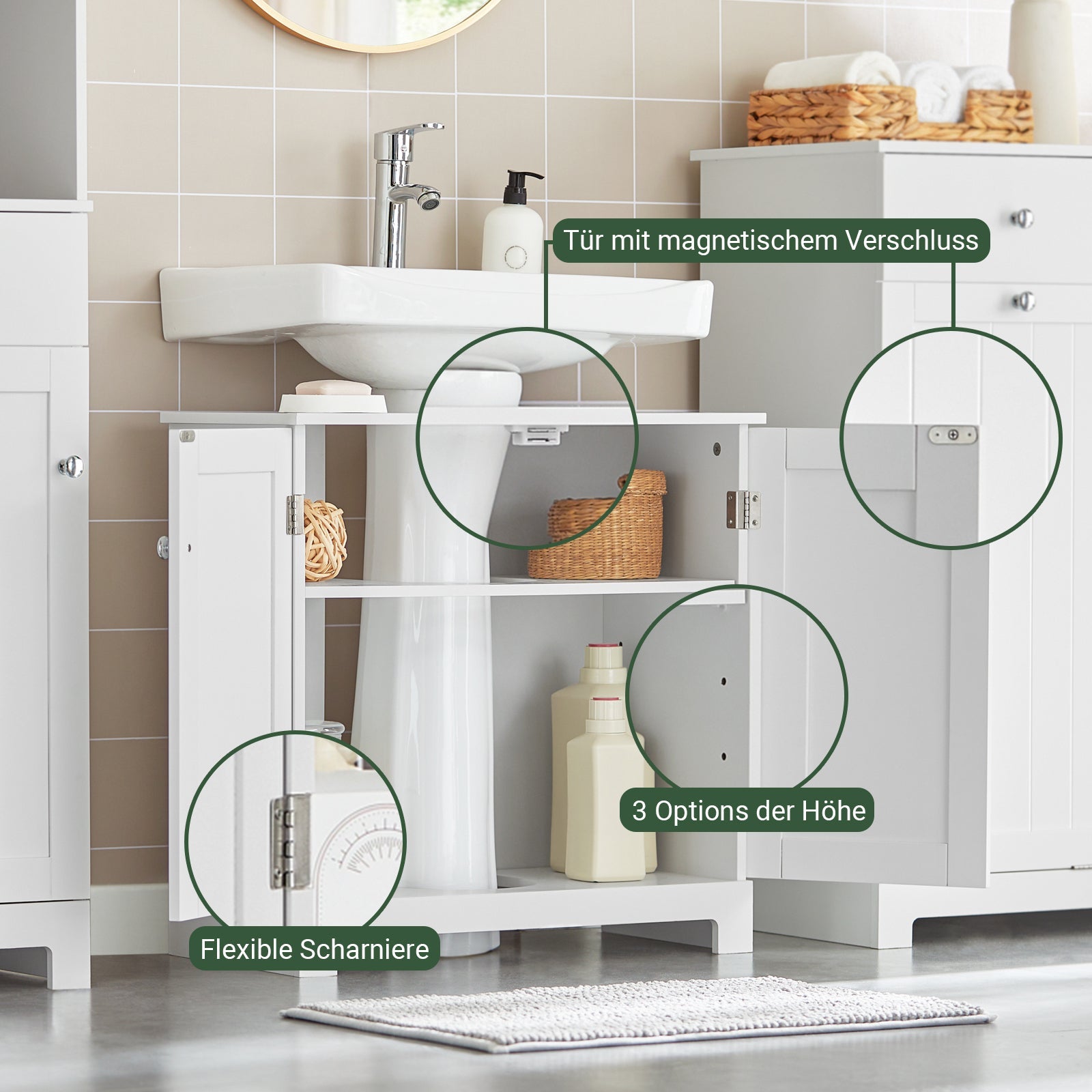 SoBuy | Mobile sottolavabo | Mobile bagno | Bianco 60x60x30cm BZR18-II-W