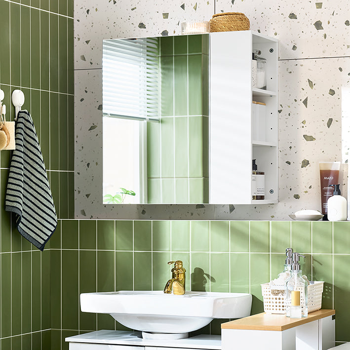 SoBuy | Pensile con 1 anta a specchio | Armadietto a specchio | Specchio | Mobiletto da parete | Bianco | BZR184-W