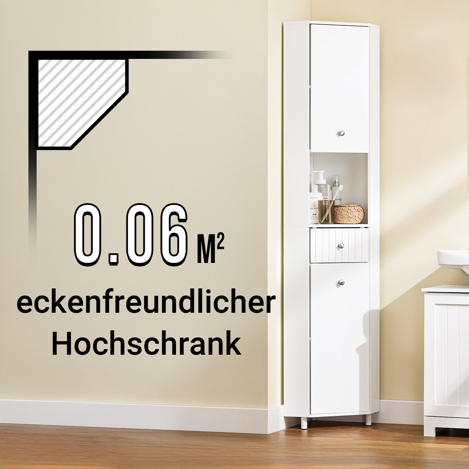 SoBuy | Hochschrank mit 2 Türen | Aufbewahrungsschrank | schmaler Badschrank Weiß | BZR193-W