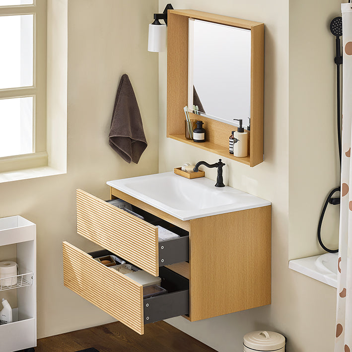 SoBuy | Mobile sottolavabo | Specchio da parete | Set mobili da bagno naturale | BZR198-N