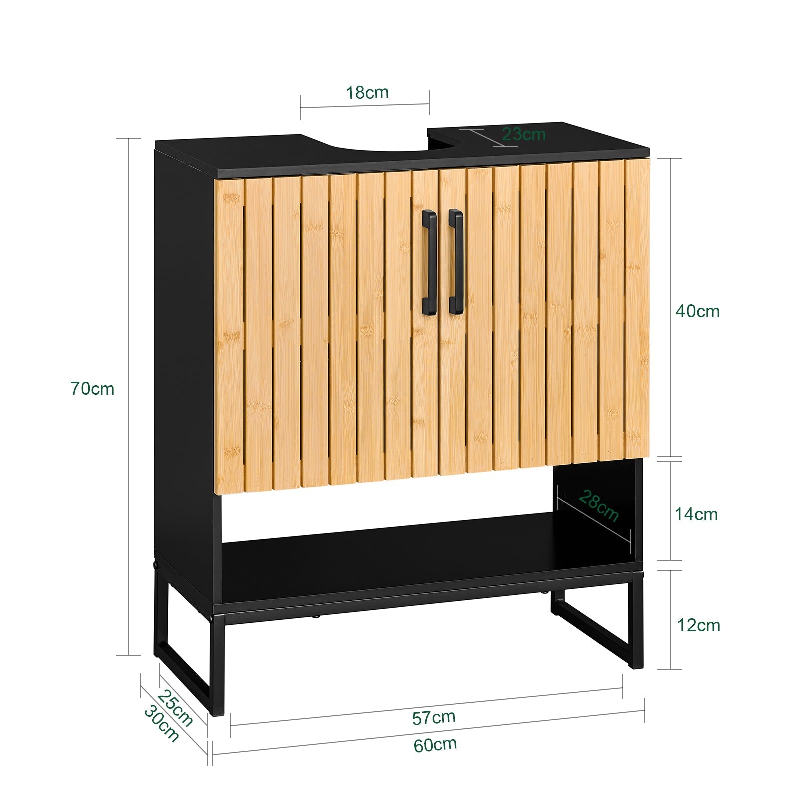 SoBuy | Mobile sottolavabo | Mobile bagno larghezza 60 cm | Nero | BZR202-SCH