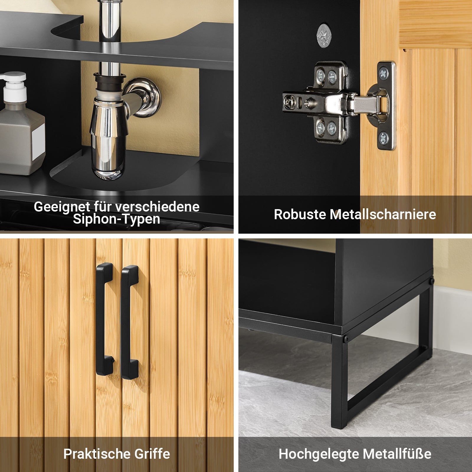 SoBuy | Mobile sottolavabo | Mobile bagno larghezza 60 cm | Nero | BZR202-SCH