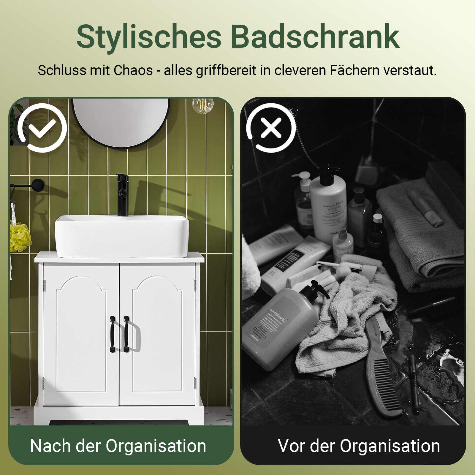 SoBuy | Waschbeckenunterschrank 60 cm | Badezimmerschrank Weiß | MDF | BZR205-W