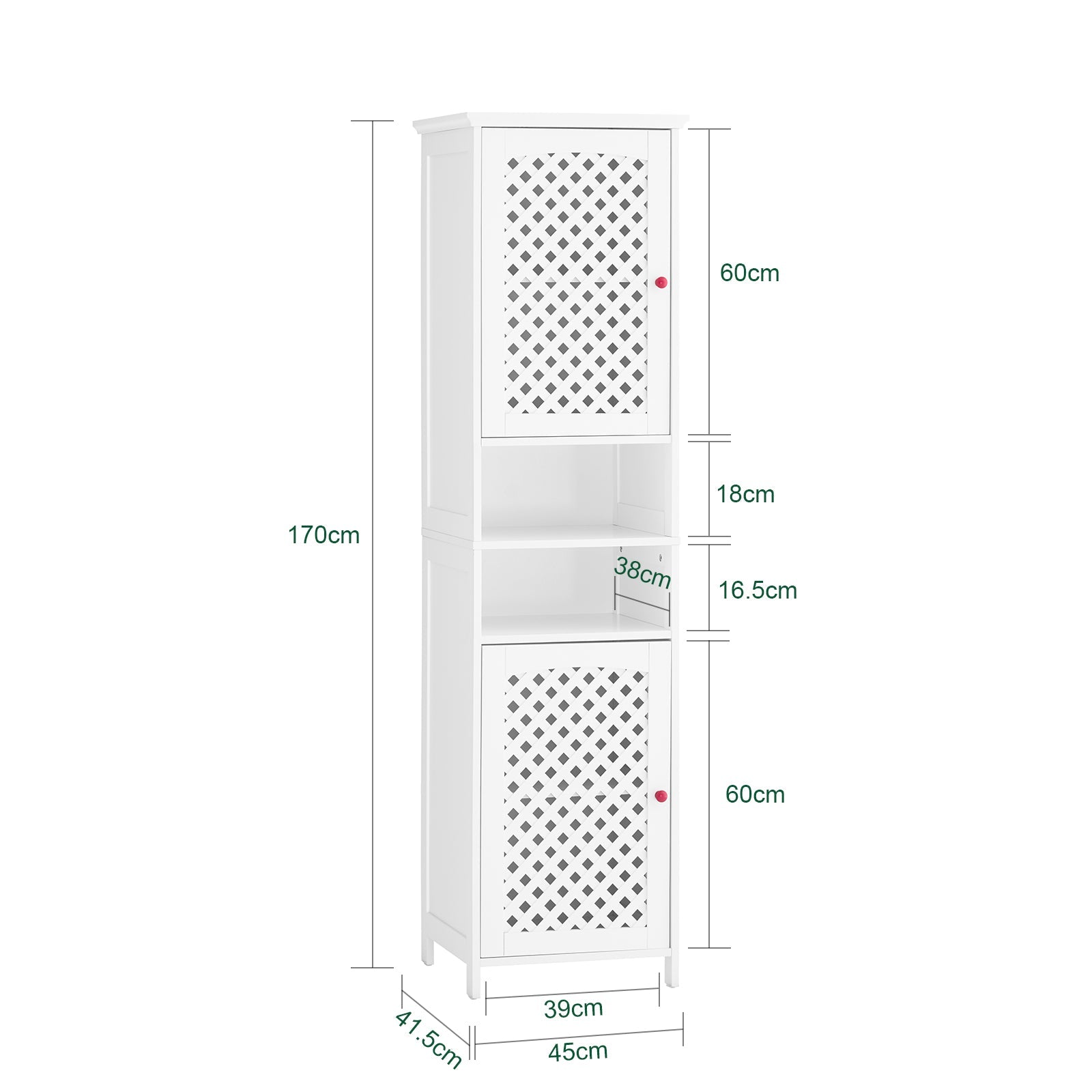 SoBuy | Mobile Alto da Bagno Salvaspazio con 2 Ante e Ripiani Aperti | Bianco 45x41.5x170cm | BZR209-W