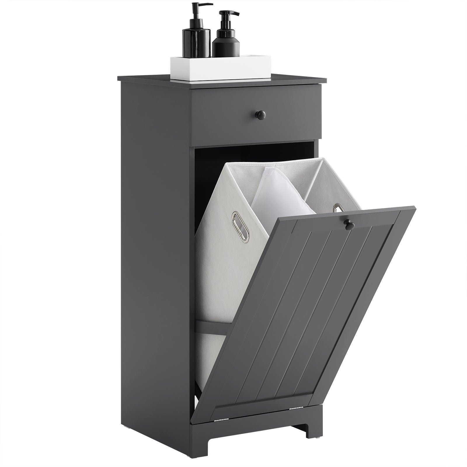 SoBuy | Armoire à linge avec sac à linge | Panier à linge | Panier à linge, gris foncé | BZR21-II-DG