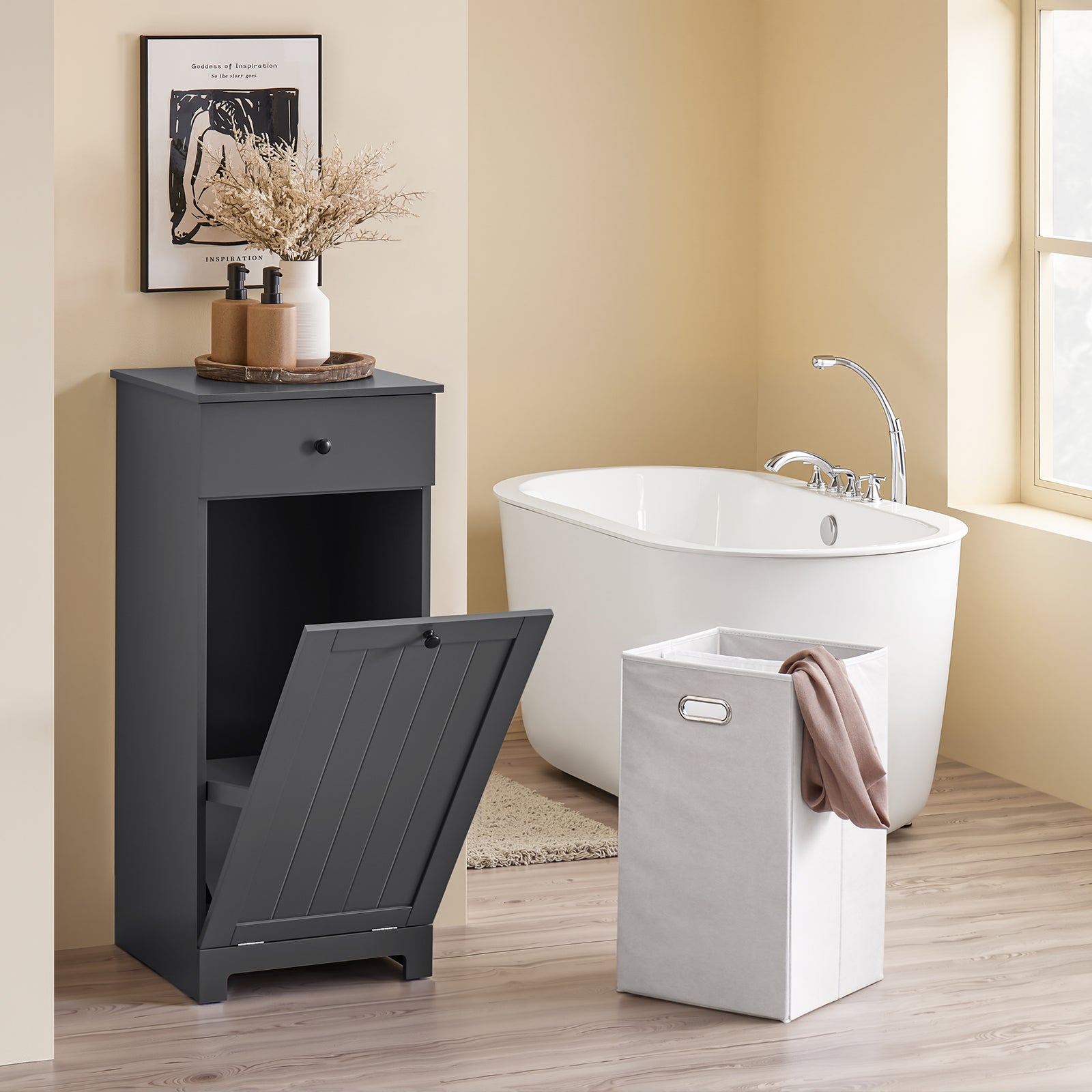 SoBuy | Armoire à linge avec sac à linge | Panier à linge | Panier à linge, gris foncé | BZR21-II-DG