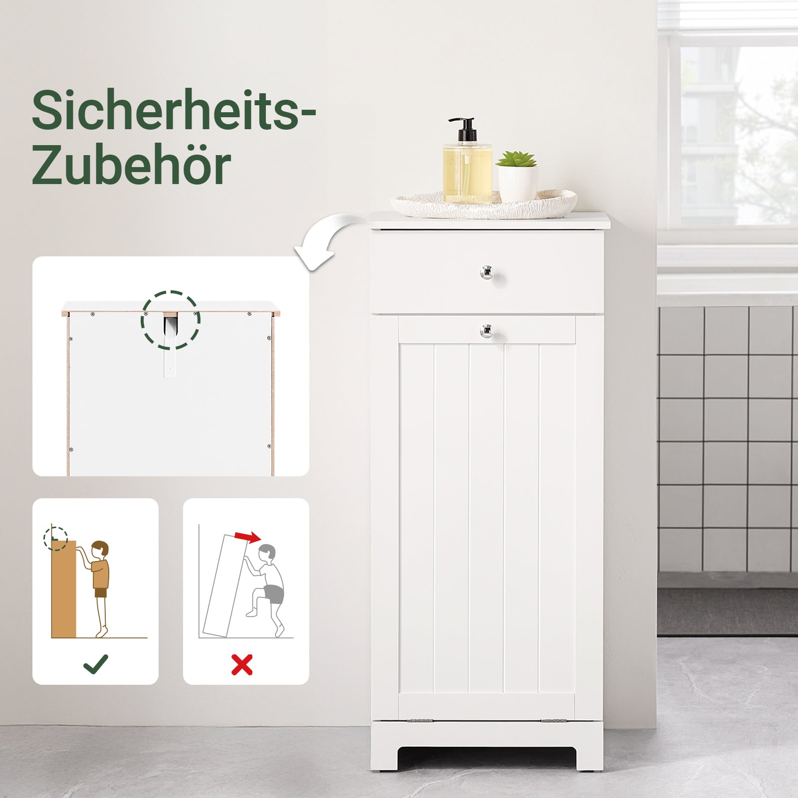 SoBuy | Meuble à linge | avec sac à linge | Collecteur de linge | Panier à linge Blanc | BZR21-II-W
